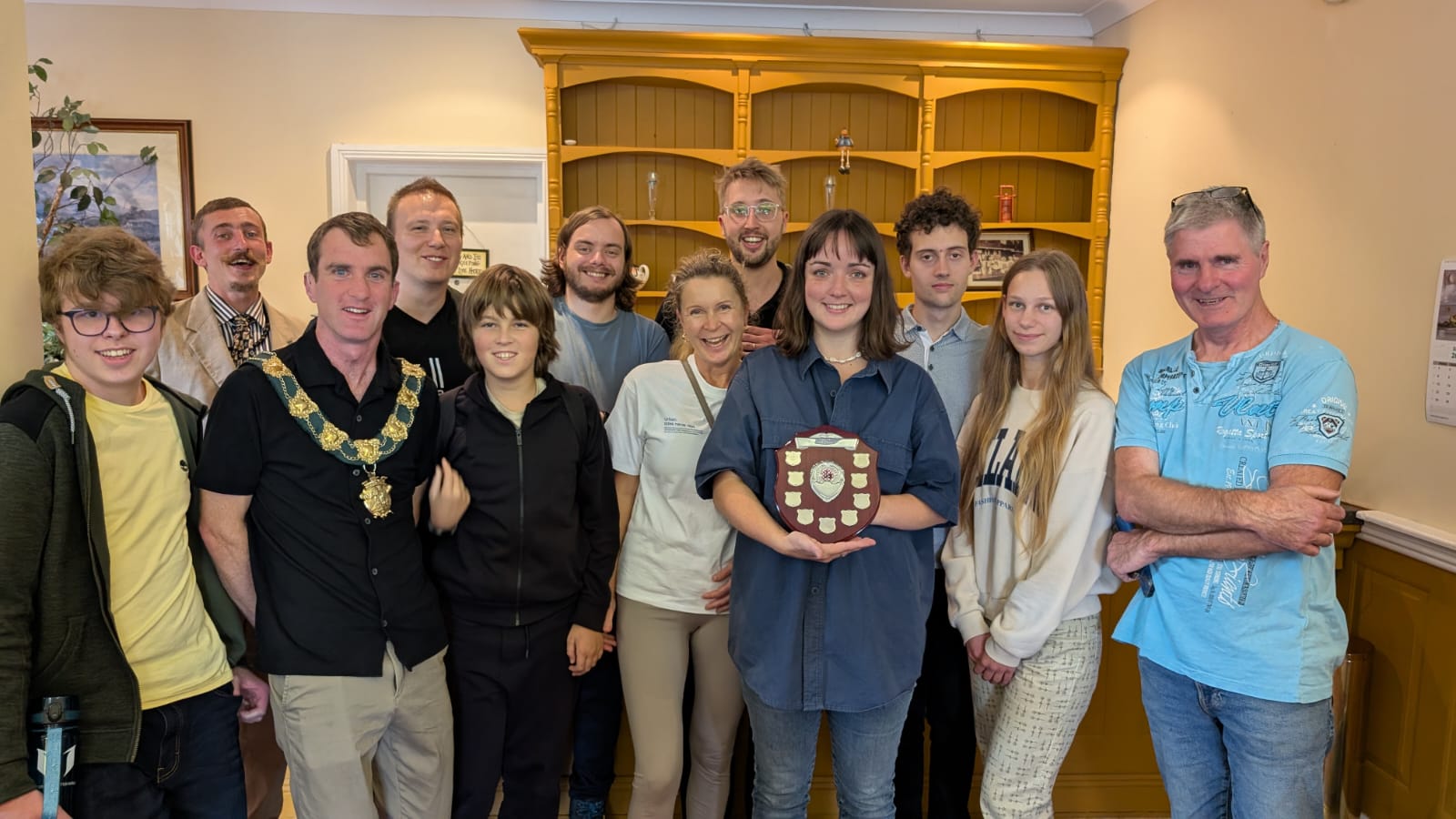 Bantry Chess Club members with the Mayor of Clonakilty holding the West Cork Chess League shield