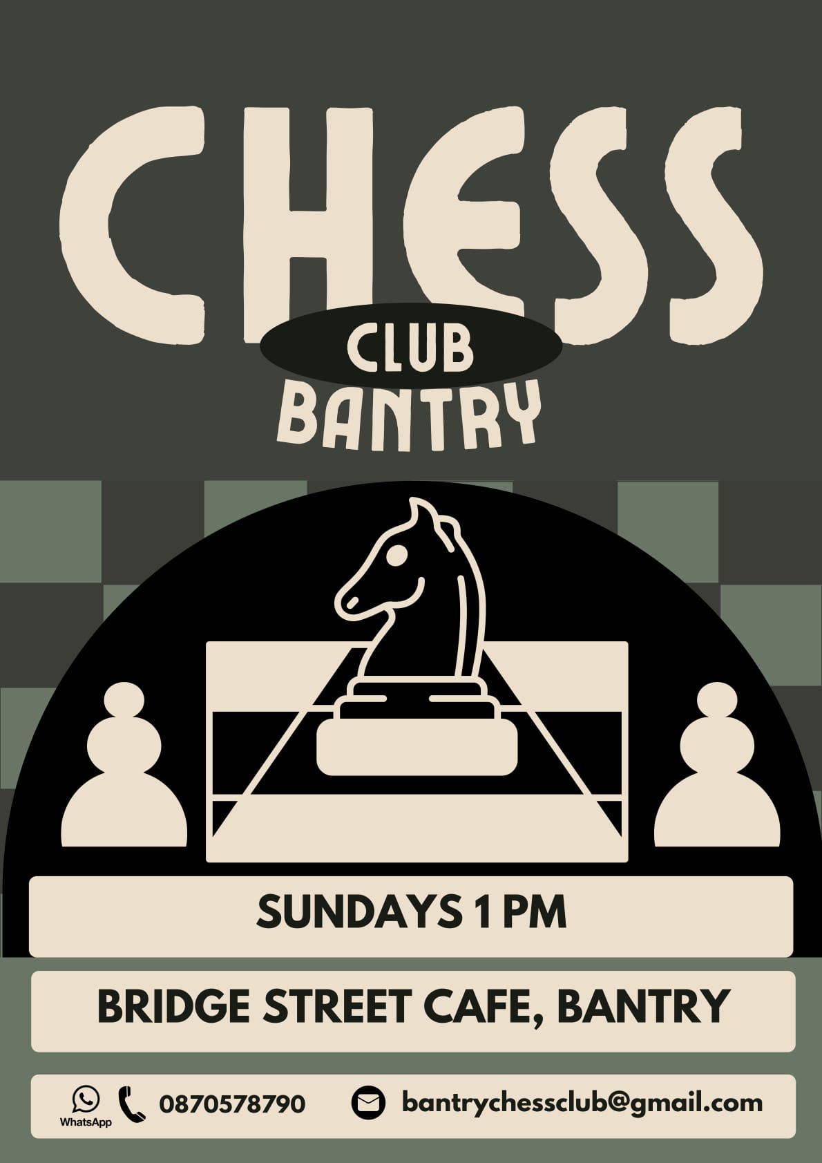 Bantry Chess Club poster — Sundays 1pm at Bridge Street Cafe